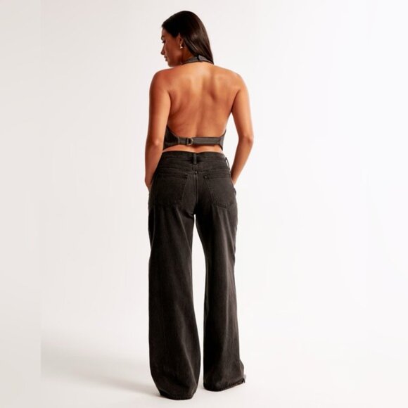 NWOT Abercrombie & Fitch Curve Love Low Rise Ultra Loose Jean Black - Picture 6 of 11